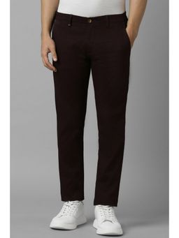 Louis Philippe - Men Maroon Super Slim Fit Solid Flat Front Casual Trousers