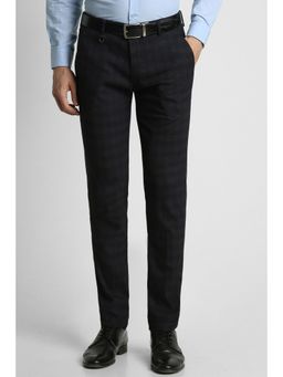 Peter England - Men Black Check Ultra Slim Fit Formal Trousers