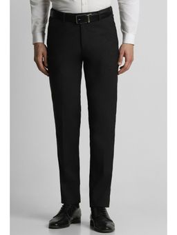 Peter England - Men Black Textured Slim Fit Formal Trousers