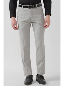 Peter England - Men Grey Textured Slim Fit Formal Trousers