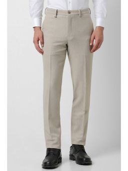 Van Heusen - Men Beige Textured Slim Fit Trousers