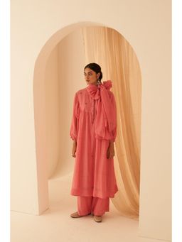 Janki India - Pink Embroidery Kurta with Palazzo and Dupatta with Slip (Set of 4)