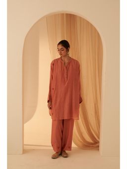 Janki India - Soft Summer Peach Kurta with Palazzo and Slip (Set of 3)