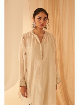 Janki India - Pastel Ivory Chanderi Kurta with Palazzo and Slip (Set of 3)