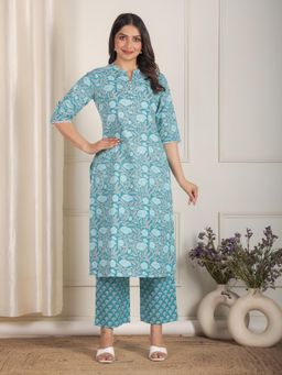 ARAMYA - Women Soft Cotton Straight Floral Print Kurta with Pant (Set of 2)