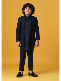 KALKI FASHION - Black Silk Embroidered Sherwani for Boys (Set of 3)