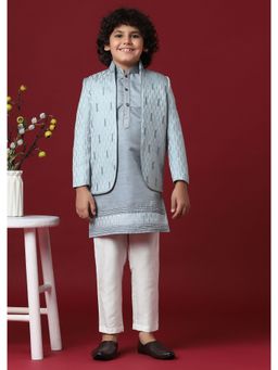 KALKI FASHION - Elegant Grey Silk Sherwani for Boys (Set of 3)