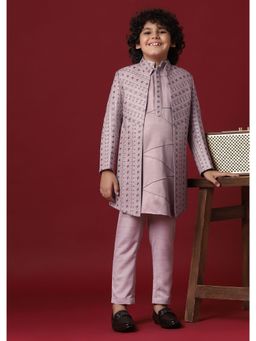 KALKI FASHION - Regal Purple Silk Sherwani for Boys (Set of 3)