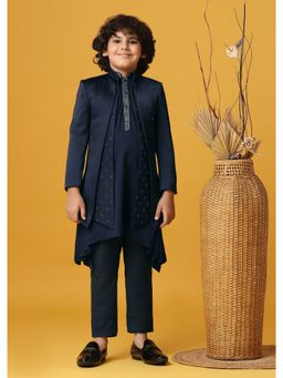 KALKI FASHION - Classic Blue Silk Sherwani for Boys (Set of 3)