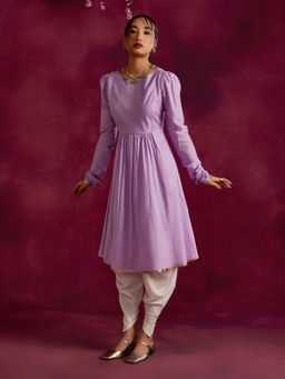 Abhishti - Pintucked Yoke Flared Kurta With Dhoti Pants Lavender (Set of 2)