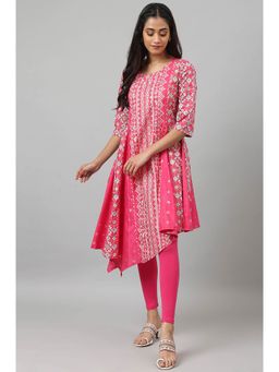 W - Pink Printed Kurta with Leggings (Set of 2)
