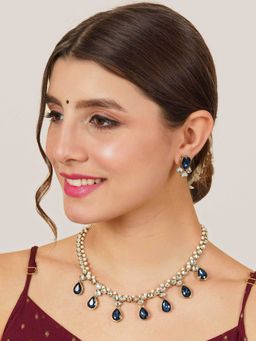 BeAbhika - Dark Blue Crystal Kundan Necklace with Earrings