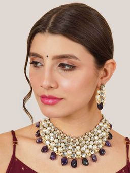 BeAbhika - Royal Amethyst and Pearl Kundan Choker with Matching Earrings