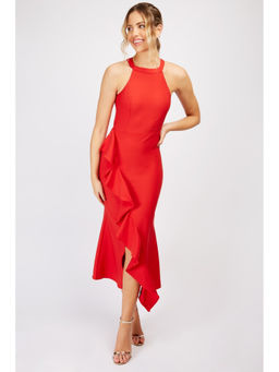 Trendyol - Red Frill Detail Midi Dress