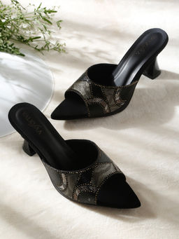 VALIOSAA - Black Color Party Peep Toes Heels