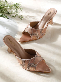 VALIOSAA - Rose Gold Color Party Peep Toes Heels