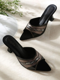 VALIOSAA - Black Color Party Peep Toes Heels