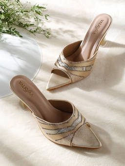 VALIOSAA - Gold Color Party Peep Toes Heels