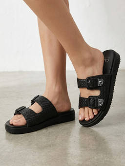Carlton London - Women'S Double-Strap Buckle Comfort Slip-On Sliders