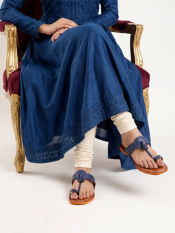 Chaal Chalan - Blue Pu Square Toe Kolhapuris
