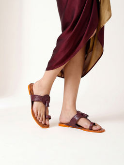 Chaal Chalan - Burgundy Pu Square Toe Kolhapuris