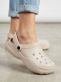 Iconics - Women's Studded Rhinestone Comfort Clogs with Backless
