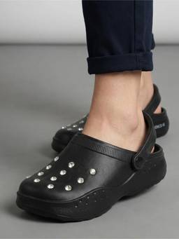 Iconics - Women's Studded Rhinestone Comfort Clogs with Backless