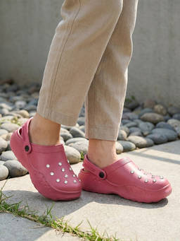 Iconics - Women's Studded Rhinestone Comfort Clogs with Backless