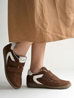 Shoetopia - Women's Brown Double Strap Casual Sneakers