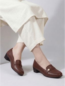 CHINRAAG - Women's Textured Loafer Block Heel Pumps