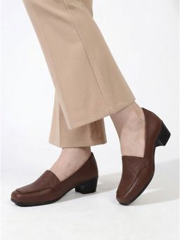 CHINRAAG - Women's Textured Loafer Block Heel Pumps