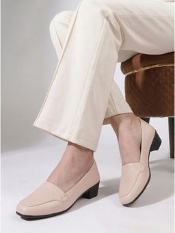CHINRAAG - Women's Textured Loafer Block Heel Pumps