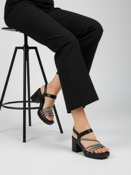 CHINRAAG - Women's Rhinestone Strappy Block Heel Sandals