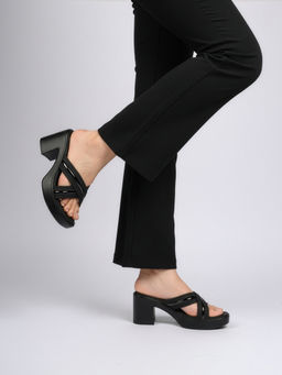CHINRAAG - Women's Cross Strap Block Heel Slides