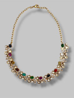 Beryachi - Navratan Flower Polki Kundan Necklace Set