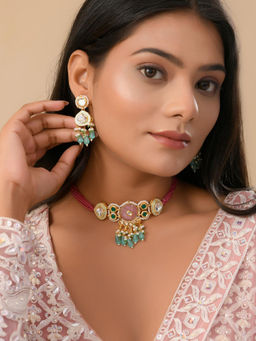 DASTOOR - Womens Gold Plated Designer Necklace Set Multi-Color