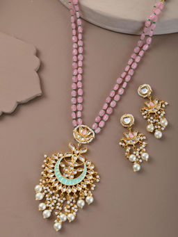 DASTOOR - Womens Gold Plated Designer Necklace Set Multi-Color