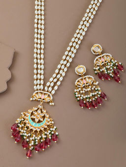 DASTOOR - Womens Gold Plated Designer Necklace Set Multi-Color