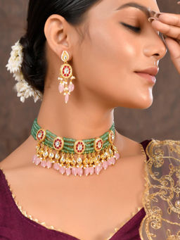 DASTOOR - Womens Gold Plated Designer Necklace Set Multi-Color