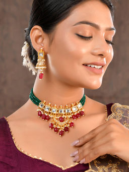 DASTOOR - Womens Gold Plated Designer Necklace Set Multi-Color