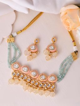 DASTOOR - Womens Gold Plated Designer Necklace Set Multi-Color