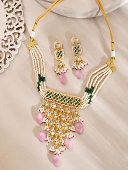 DASTOOR - Womens Gold Plated Designer Necklace Set Multi-Color