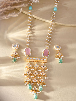 DASTOOR - Womens Gold Plated Designer Necklace Set Multi-Color