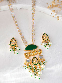 DASTOOR - Womens Gold Plated Designer Necklace Set Green