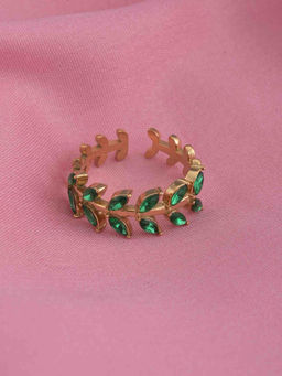 Palmonas - Green Leaf Gold Ring For Womens