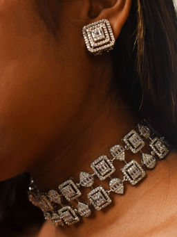 Peach Tassels - Ad Stone Silver Necklace Sets