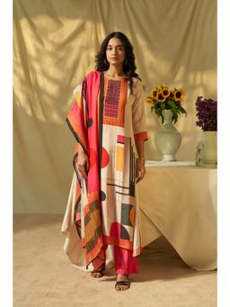 THREE-THREE - Cream Mar Serena Kurta with Pant and Dupatta