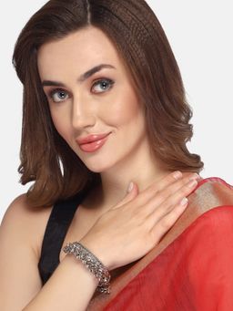 Moedbuille - Ghungroo Studded Antique Tribal Design Oxidised Silver Plated Bracelet