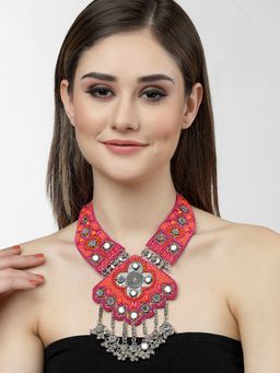 Moedbuille - Mirrors & Beads Contemporary Design Oxidised Gold Plated Tasselled Necklace