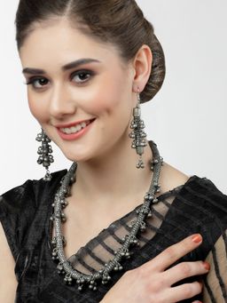 Moedbuille - Ghungroo Studded Antique Tribal Design Oxidised Silver Plated Jewellery Set